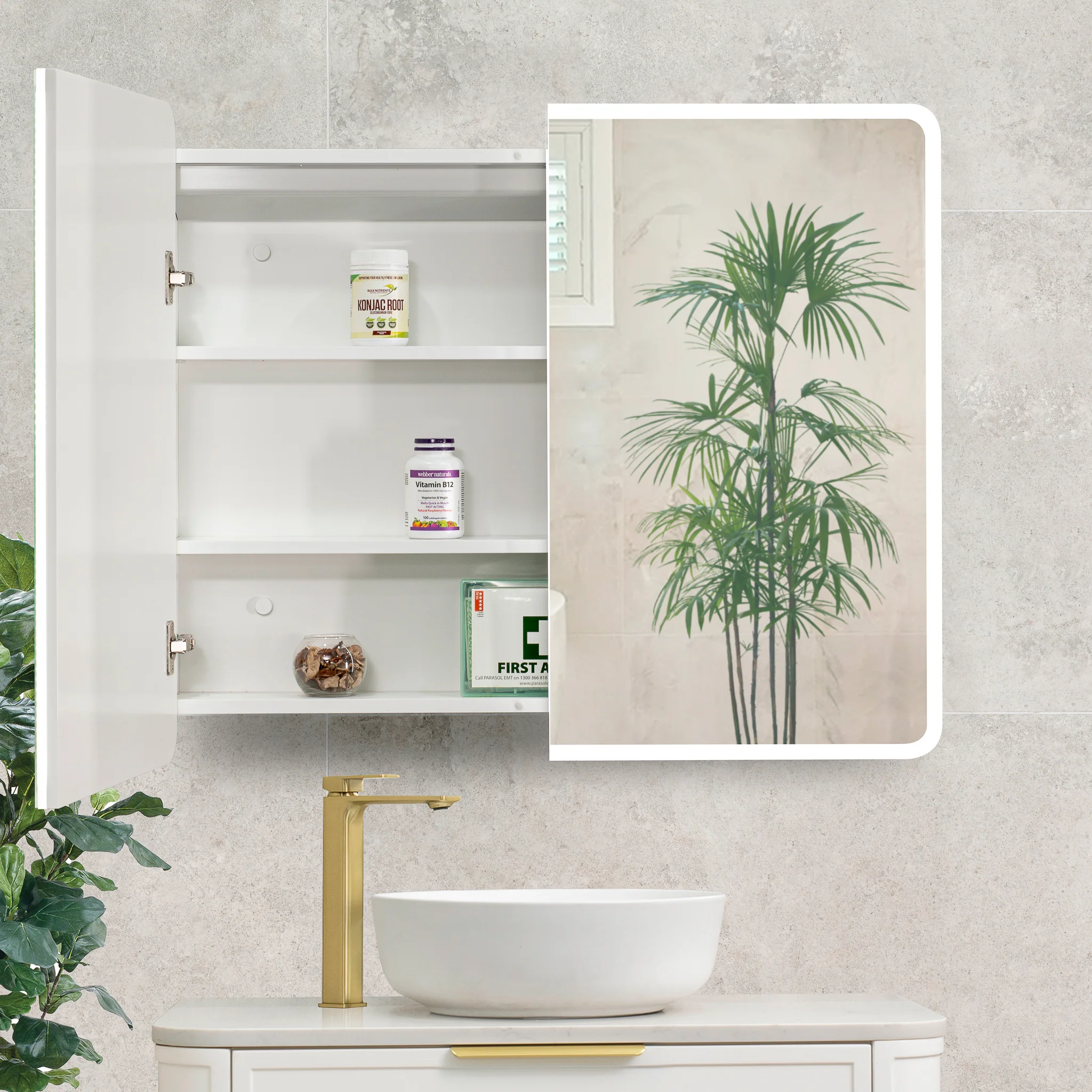 Retti Rectangular 900mm x 750mm Frontlit LED Mirrored Shaving Cabinet, Matte White - Image 5
