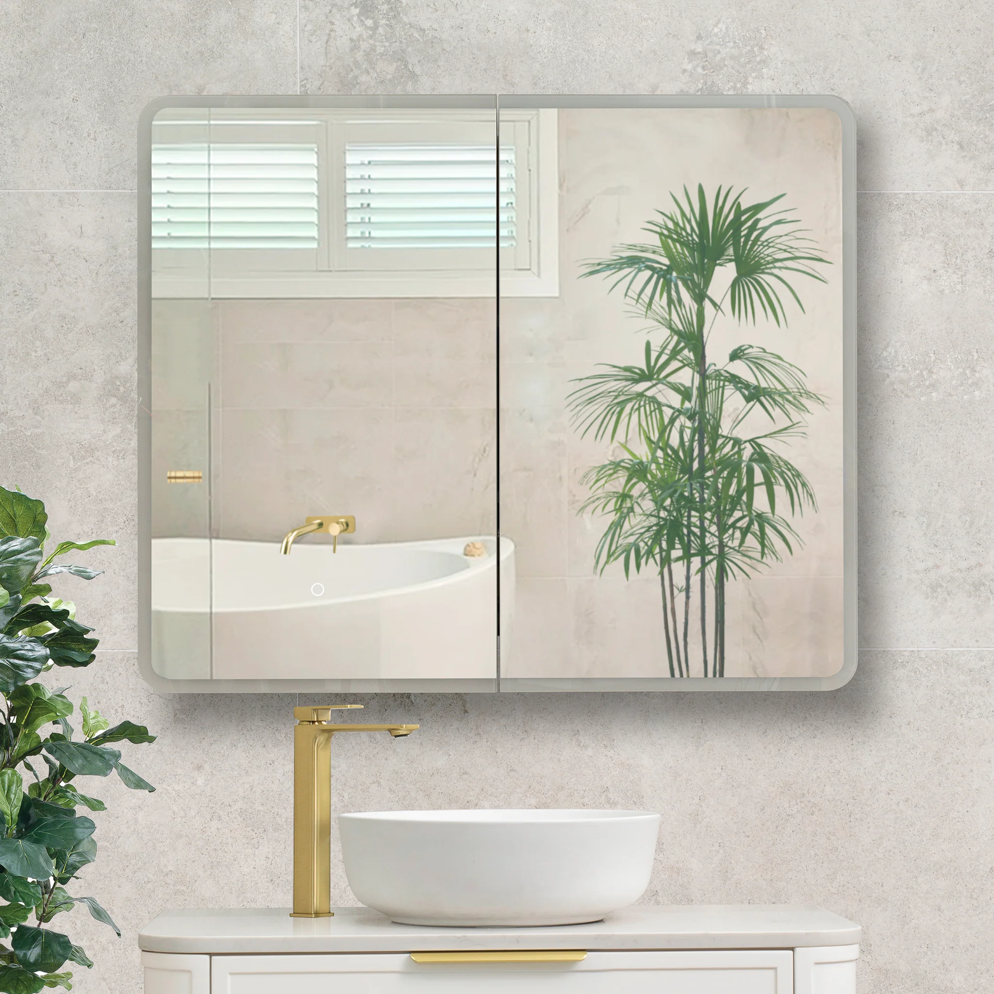 Retti Rectangular 900mm x 750mm Frontlit LED Mirrored Shaving Cabinet, Matte White - Image 6