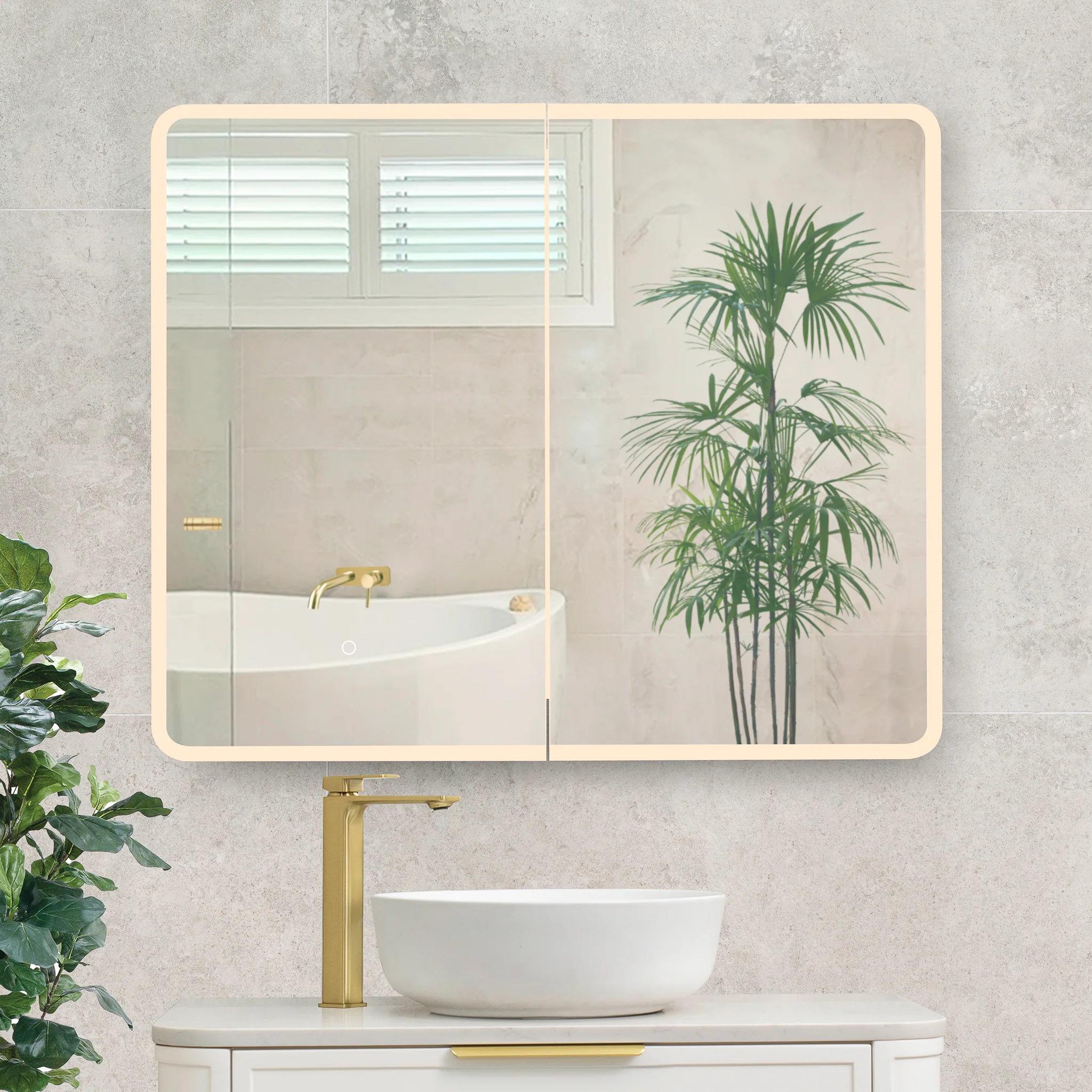 Retti Rectangular 900mm x 750mm Frontlit LED Mirrored Shaving Cabinet, Matte White - Image 7