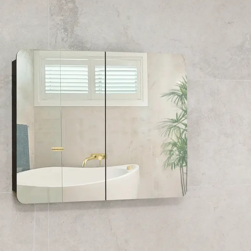 Retti Rectangular 900mm x 750mm Mirrored Shaving Cabinet, Matte Black - Image 2
