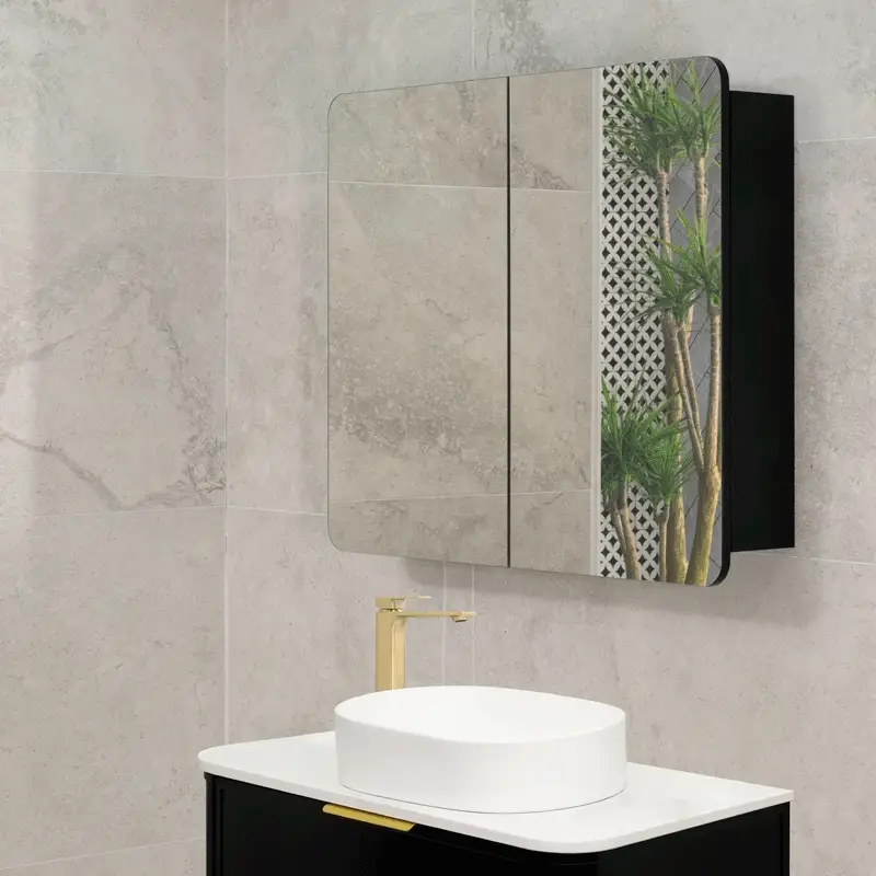 Retti Rectangular 900mm x 750mm Mirrored Shaving Cabinet, Matte Black - Image 5