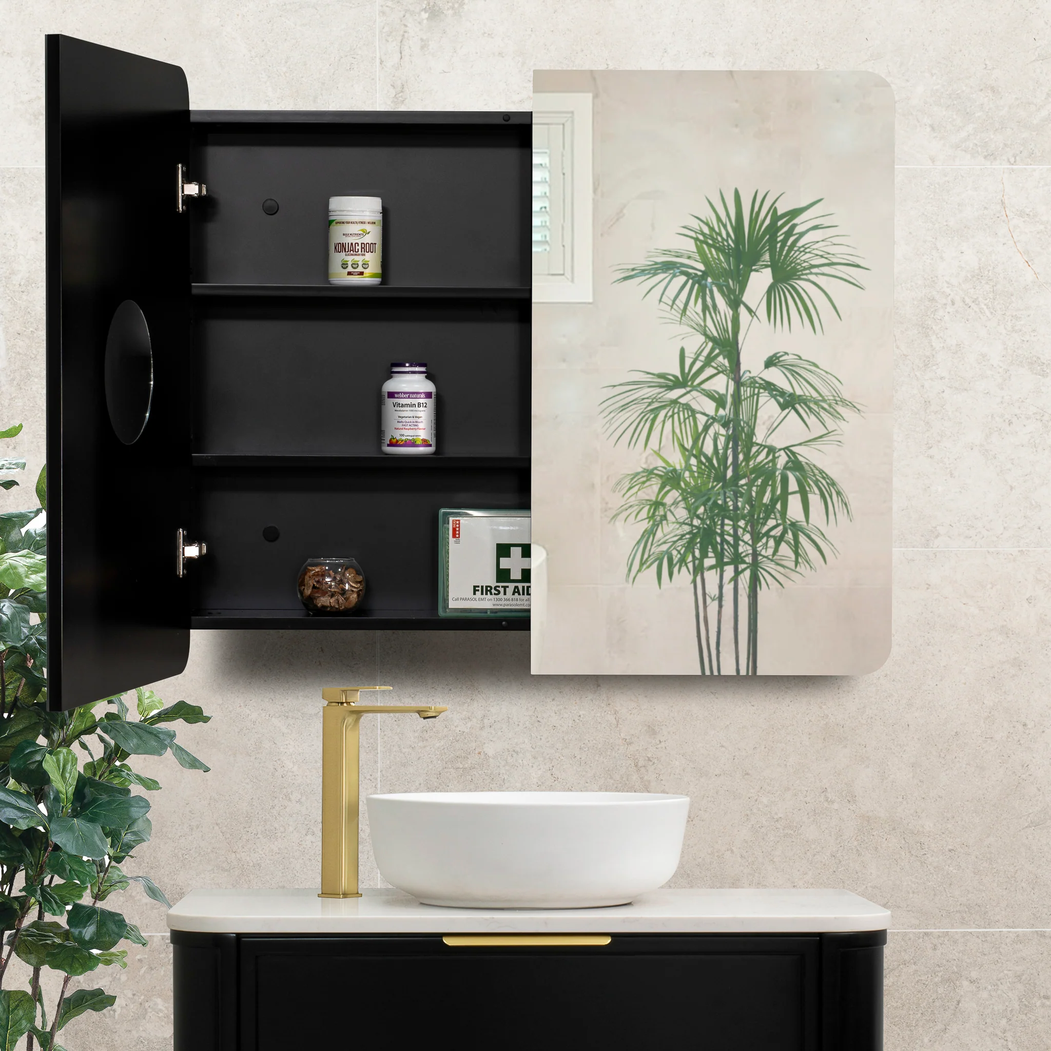 Retti Rectangular 900mm x 750mm Mirrored Shaving Cabinet, Matte Black - Image 7