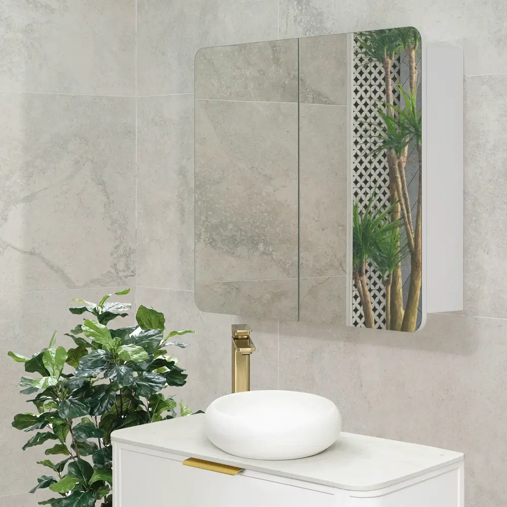 Retti Rectangular 900mm x 750mm Mirrored Shaving Cabinet, Matte White - Image 2