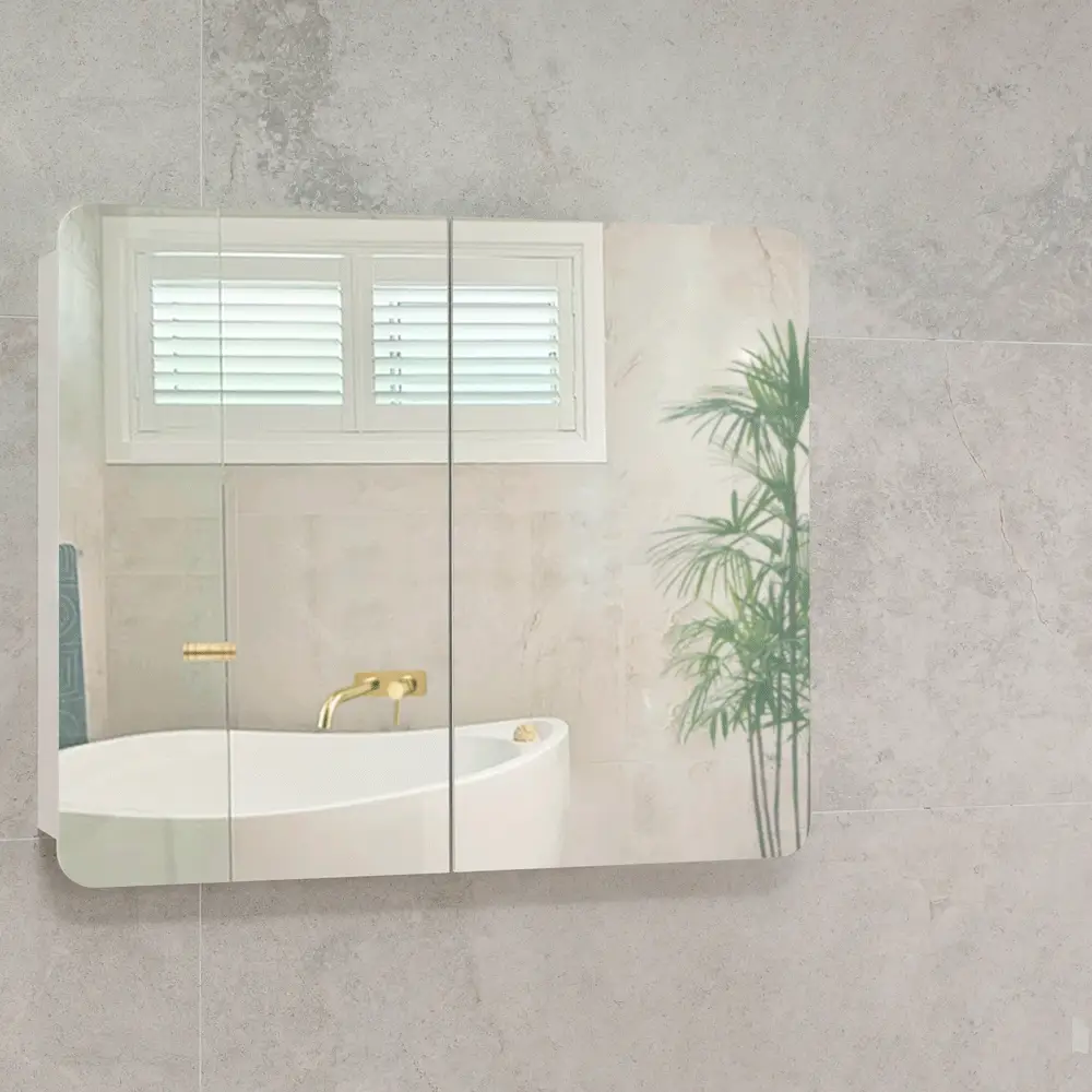 Retti Rectangular 900mm x 750mm Mirrored Shaving Cabinet, Matte White - Image 4
