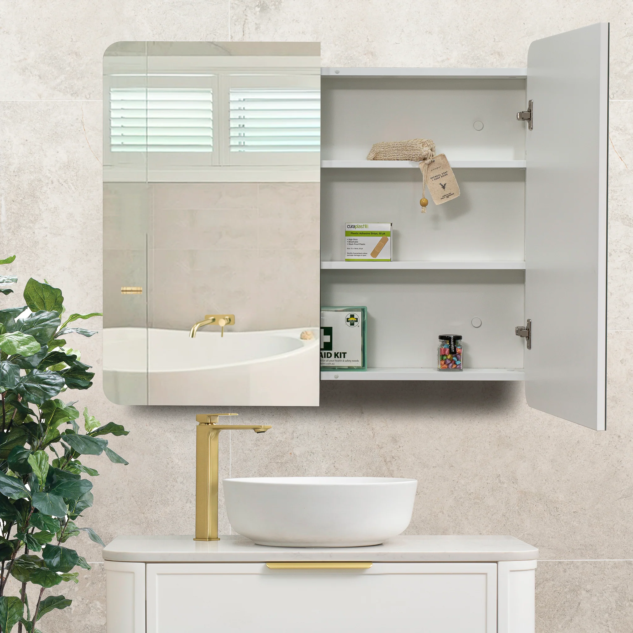 Retti Rectangular 900mm x 750mm Mirrored Shaving Cabinet, Matte White - Image 9