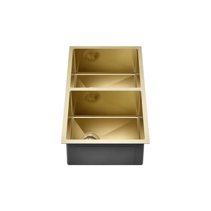 Retto 770mm x 450mm x 230mm Stainless Steel Double Sink | Brushed Brass (gold) | - Image 2