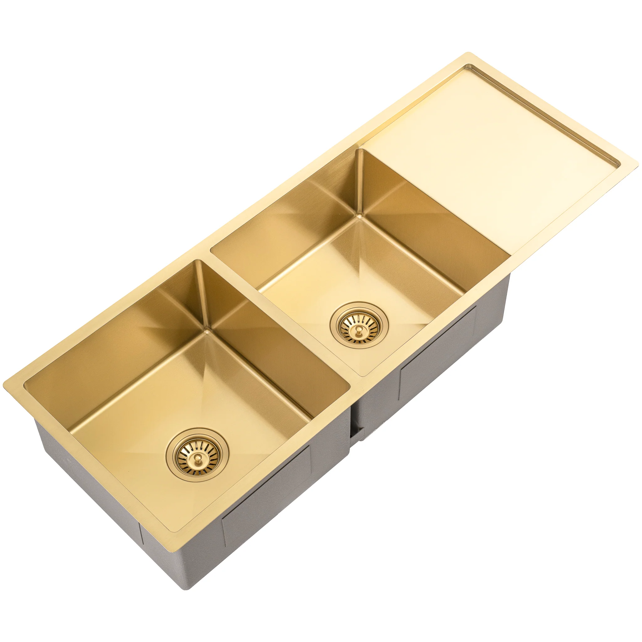 Retto II 1190mm x 450mm x 230mm Stainless Steel Double Sink with Drainer, Brushed Brass Gold - Image 4