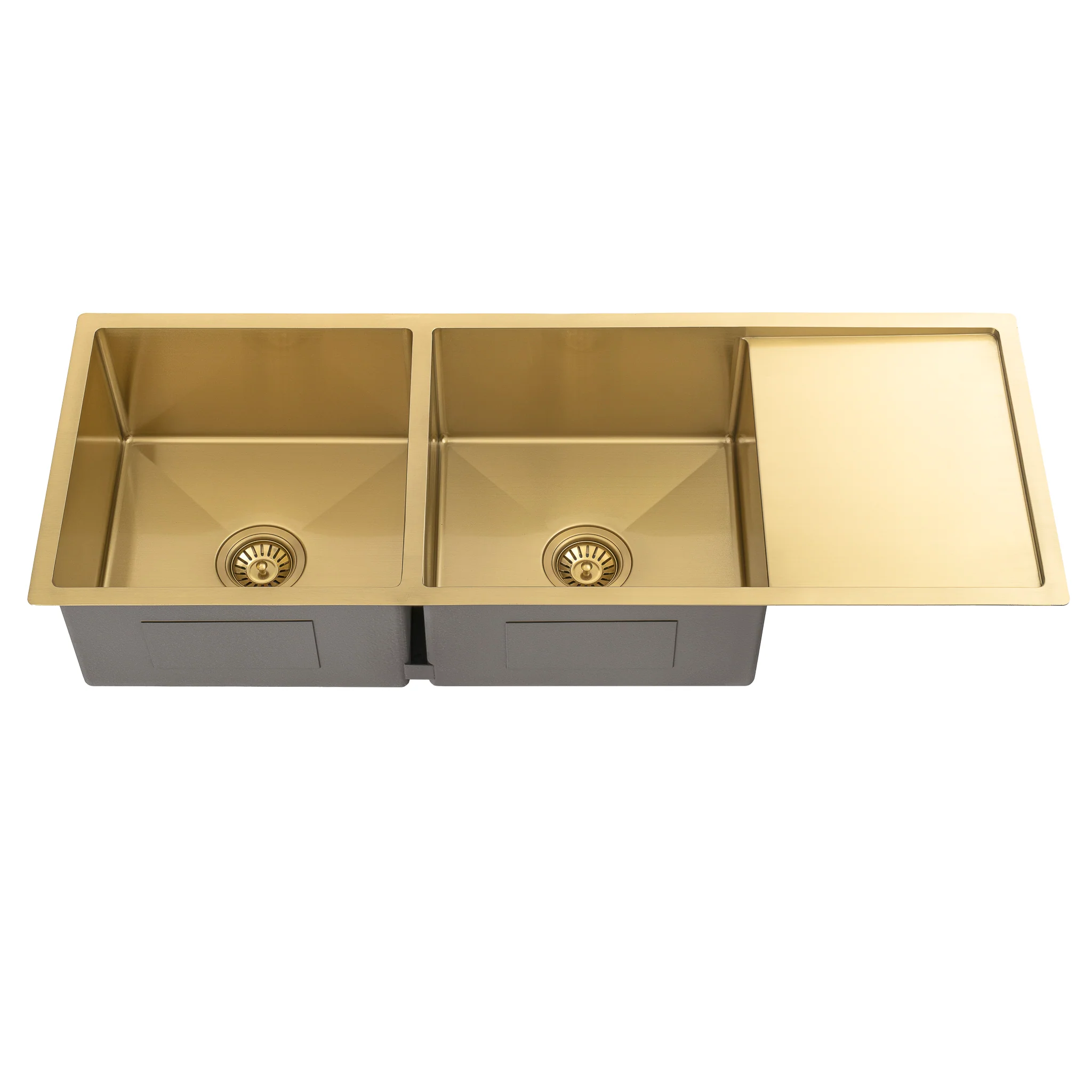 Retto II 1190mm x 450mm x 230mm Stainless Steel Double Sink with Drainer, Brushed Brass Gold - Image 5