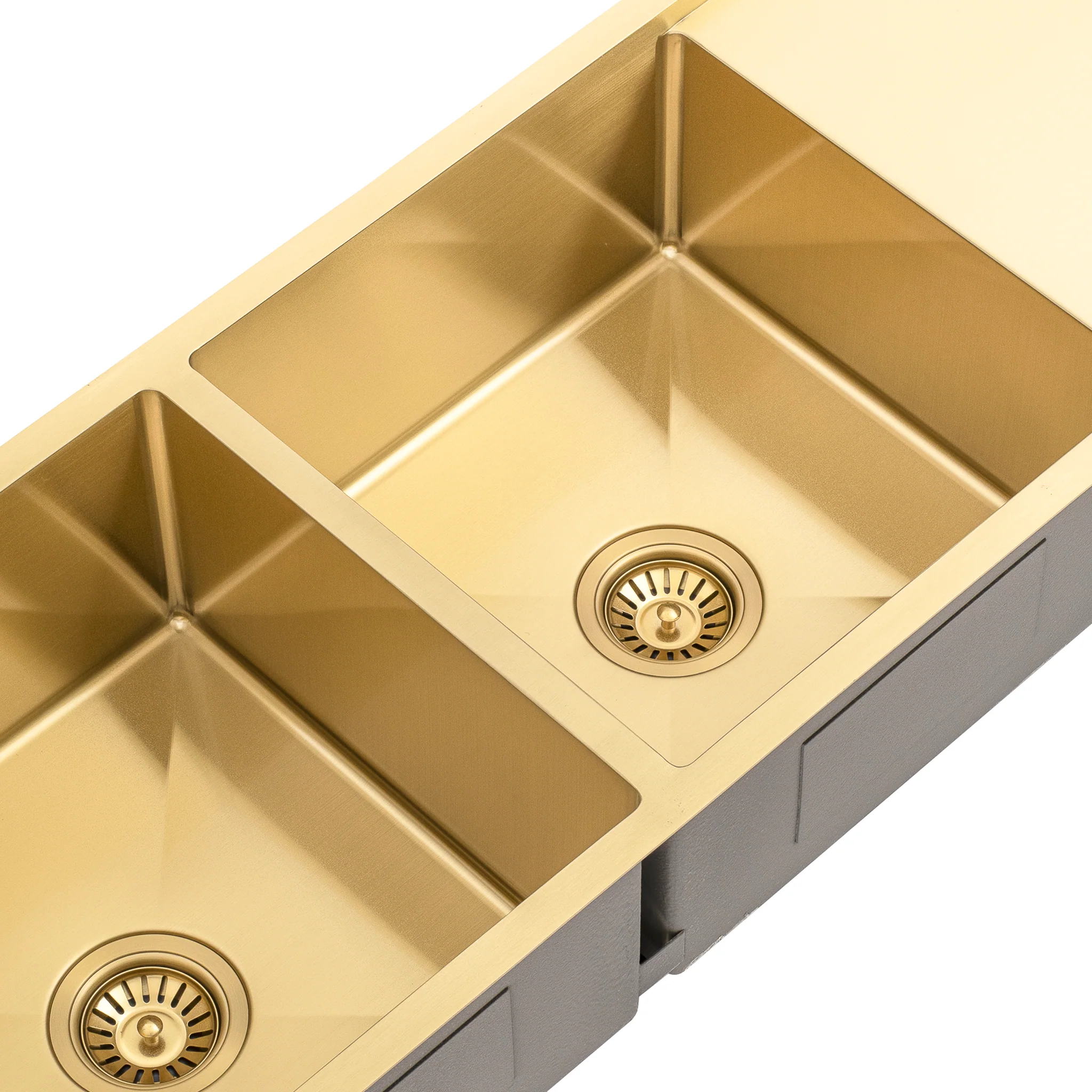Retto II 1190mm x 450mm x 230mm Stainless Steel Double Sink with Drainer, Brushed Brass Gold - Image 6