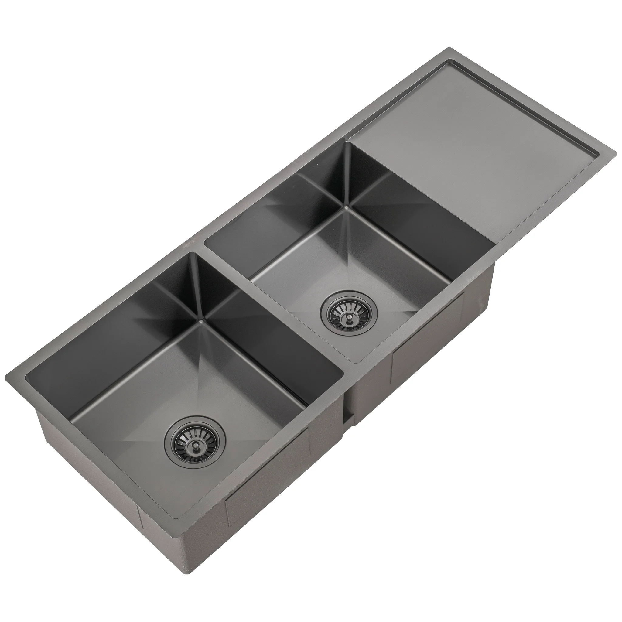 Retto II 1190mm x 450mm x 230mm Stainless Steel Double Sink with Drainer, Brushed Gunmetal Black - Image 4