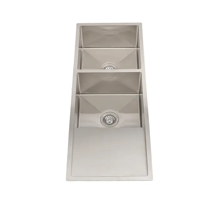 Retto II 1190mm x 450mm x 230mm Stainless Steel Double Sink with Drainer, Brushed SS Nickel - Image 3