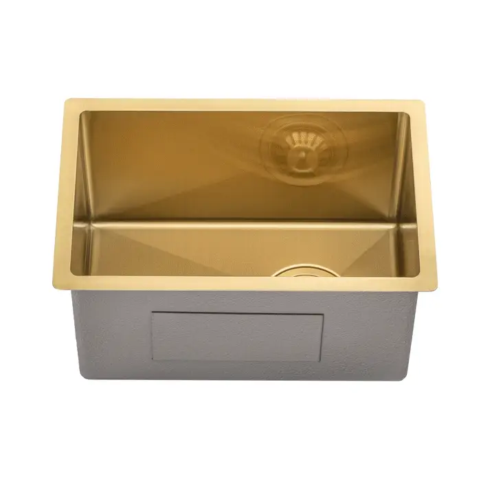 Retto II 290mm x 440mm x 230mm Small Stainless Steel Sink, Brushed Brass Gold - Image 3