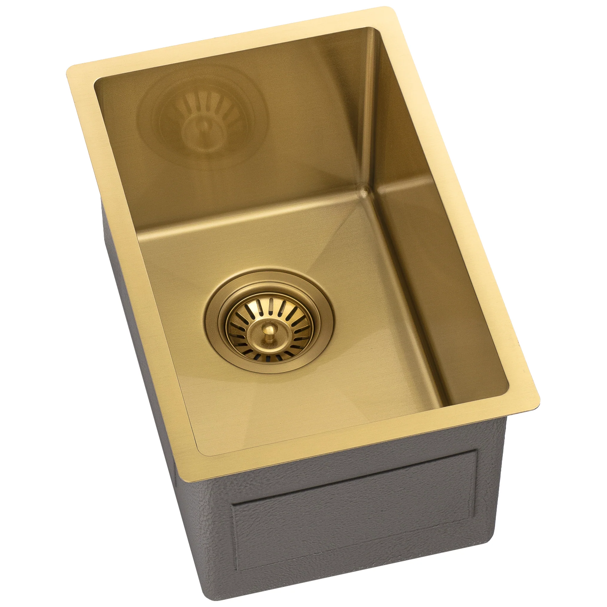 Retto II 290mm x 440mm x 230mm Small Stainless Steel Sink, Brushed Brass Gold - Image 4