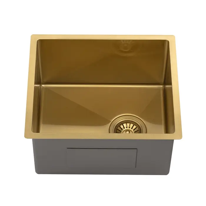 Retto II 390mm x 440mm x 230mm Stainless Steel Sink, Brushed Brass Gold - Image 3