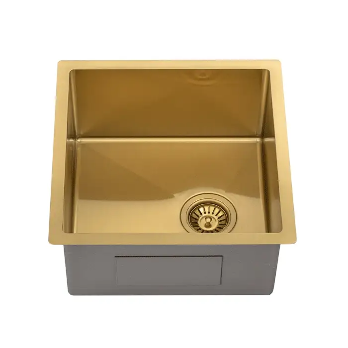 Retto II 450mm x 450mm x 230mm Stainless Steel Sink, Brushed Brass Gold - Image 3