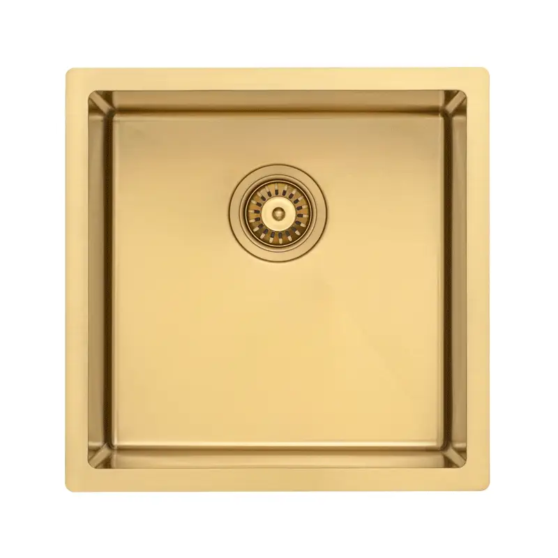Retto II 450mm x 450mm x 230mm Stainless Steel Sink, Brushed Brass Gold - Image 7