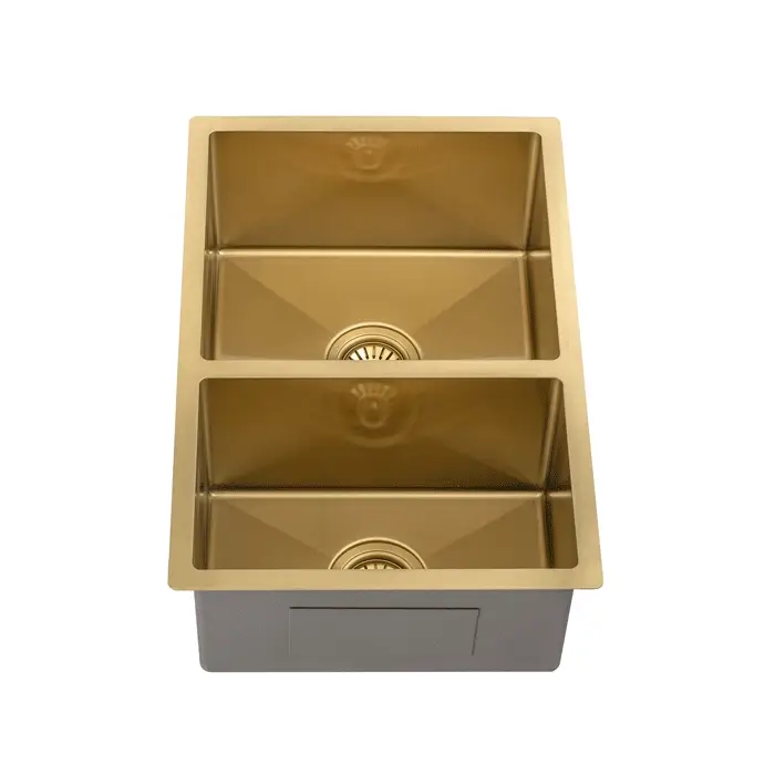 Retto II 675mm x 450mm x 230mm Stainless Steel Double Sink, Brushed Brass Gold - Image 3