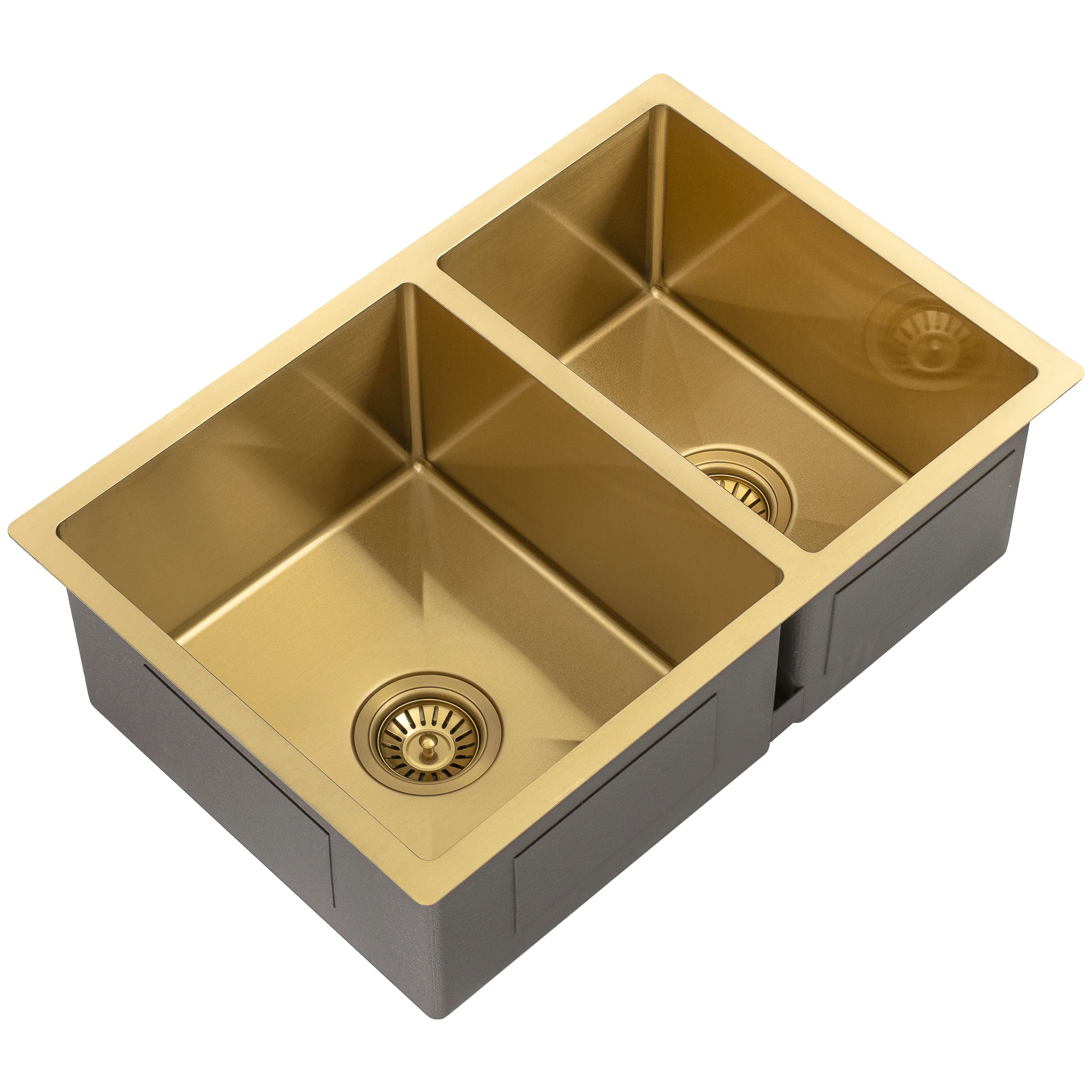 Retto II 675mm x 450mm x 230mm Stainless Steel Double Sink, Brushed Brass Gold - Image 4