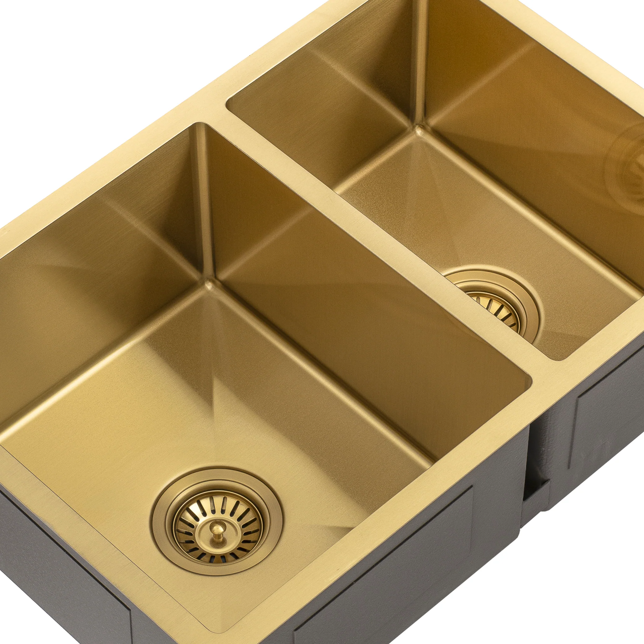 Retto II 675mm x 450mm x 230mm Stainless Steel Double Sink, Brushed Brass Gold - Image 6