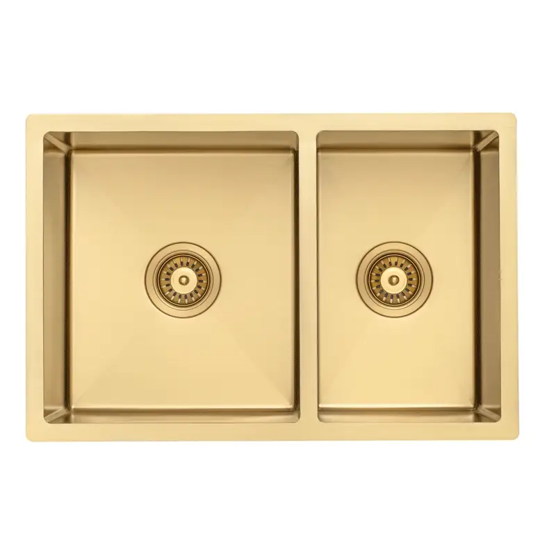 Retto II 675mm x 450mm x 230mm Stainless Steel Double Sink, Brushed Brass Gold - Image 7