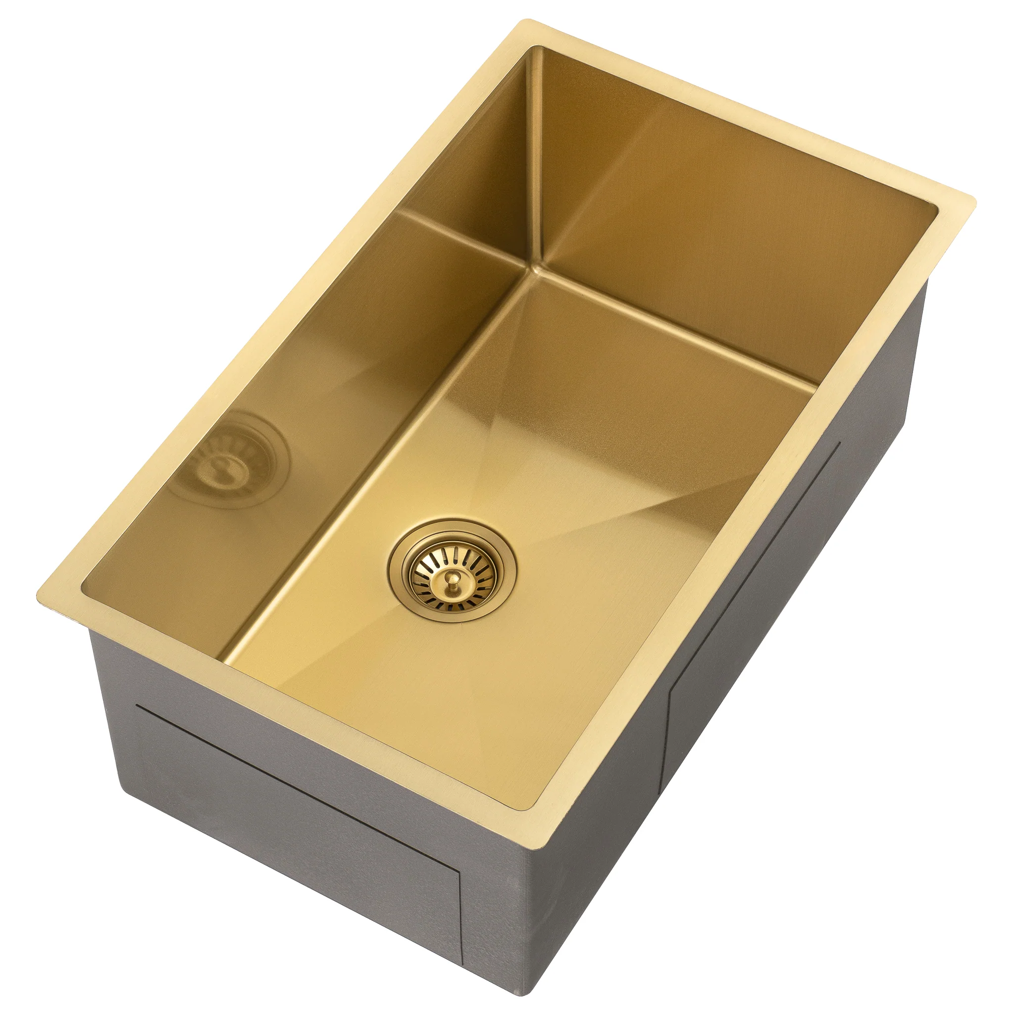 Retto II 750mm x 450mm x 300mm Extra Height Stainless Steel Sink, Brushed Brass Gold - Image 4
