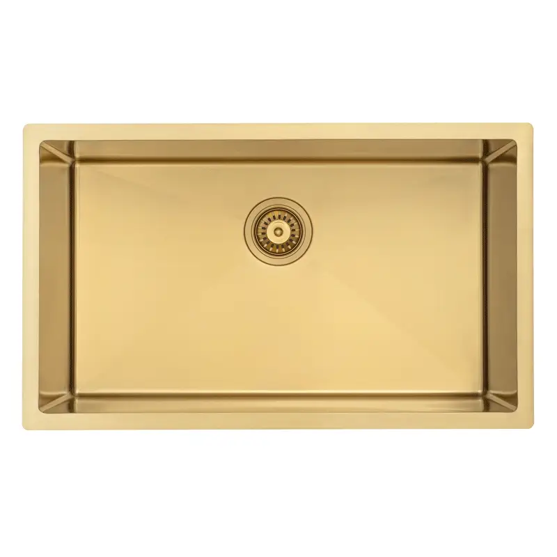 Retto II 750mm x 450mm x 300mm Extra Height Stainless Steel Sink, Brushed Brass Gold - Image 7