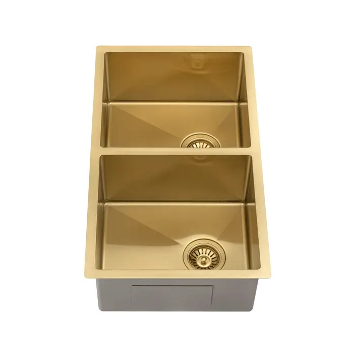 Retto II 775mm x 450mm x 230mm Stainless Steel Double Sink, Brushed Brass Gold - Image 3
