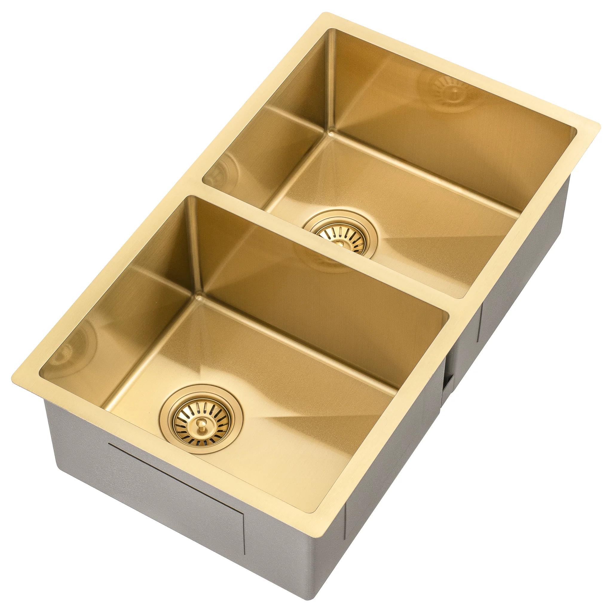 Retto II 775mm x 450mm x 230mm Stainless Steel Double Sink, Brushed Brass Gold - Image 4