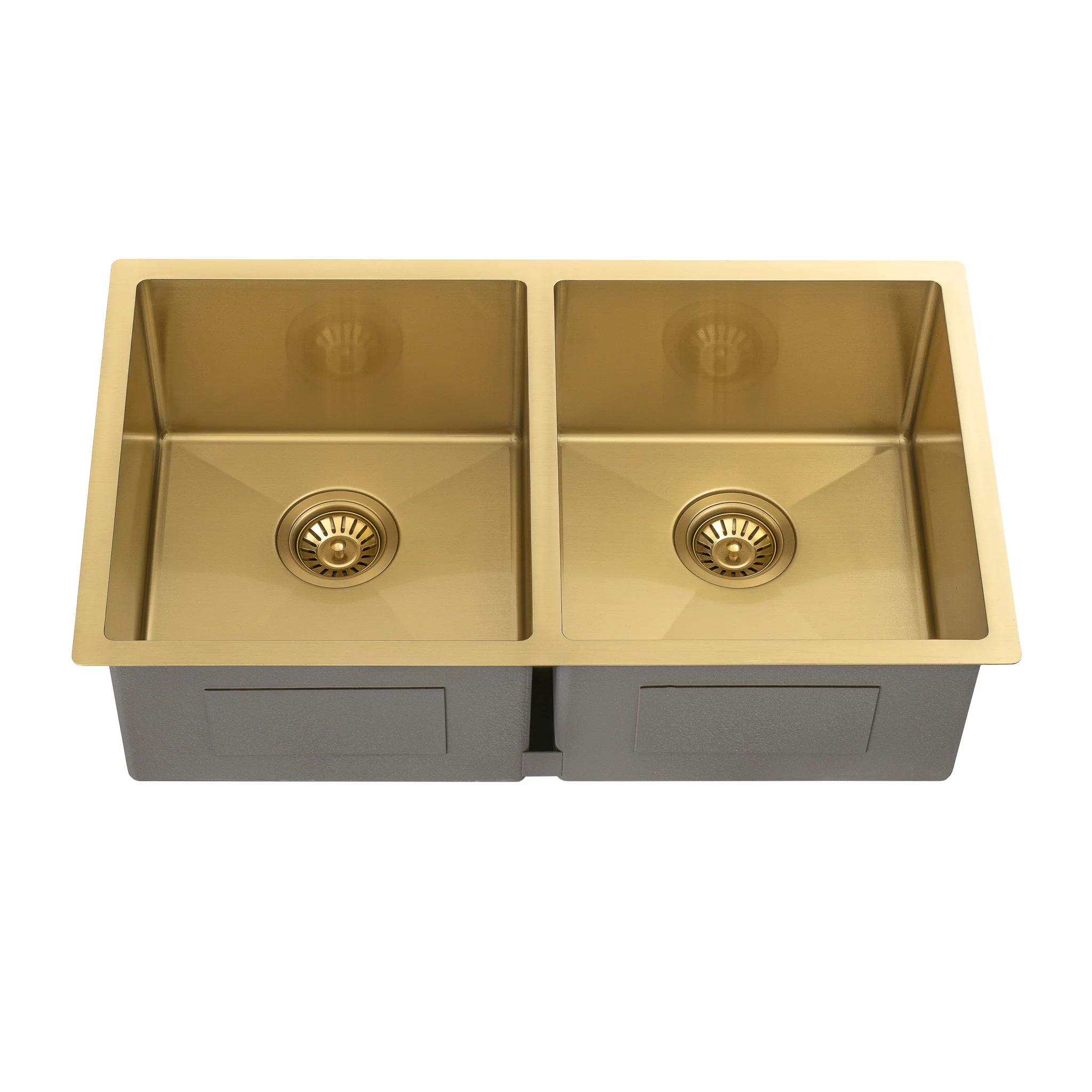 Retto II 775mm x 450mm x 230mm Stainless Steel Double Sink, Brushed Brass Gold - Image 5