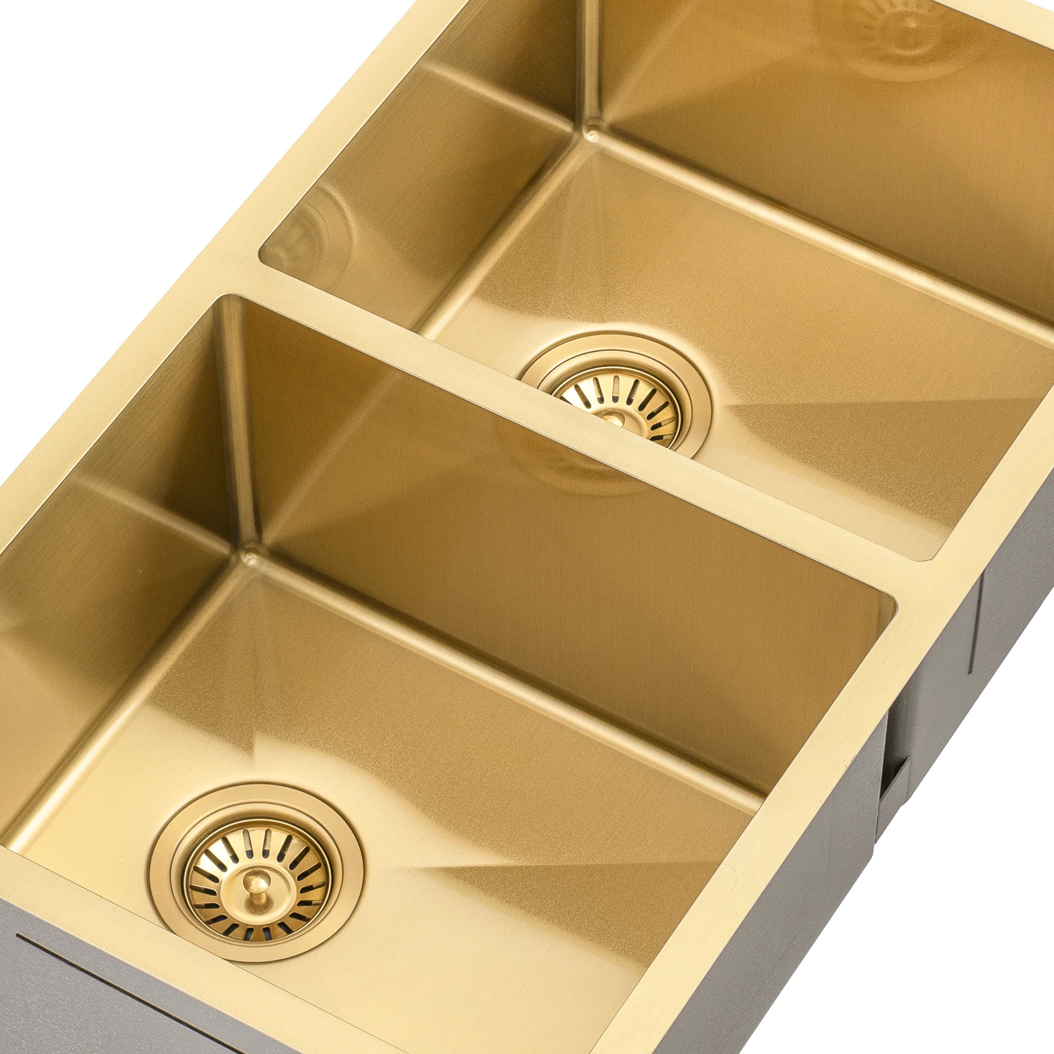 Retto II 775mm x 450mm x 230mm Stainless Steel Double Sink, Brushed Brass Gold - Image 6