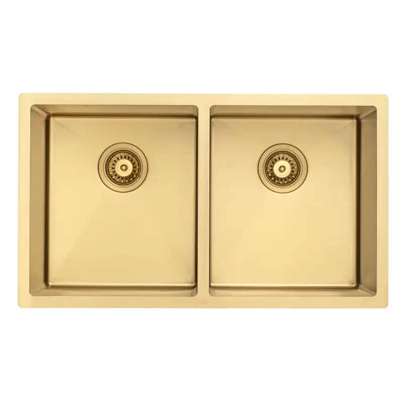Retto II 775mm x 450mm x 230mm Stainless Steel Double Sink, Brushed Brass Gold - Image 7