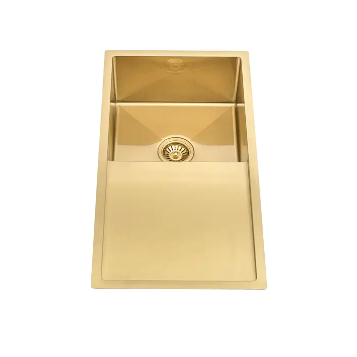 Retto II 850mm x 450mm x 230mm Stainless Steel Sink with Drainer, Brushed Brass Gold - Image 3