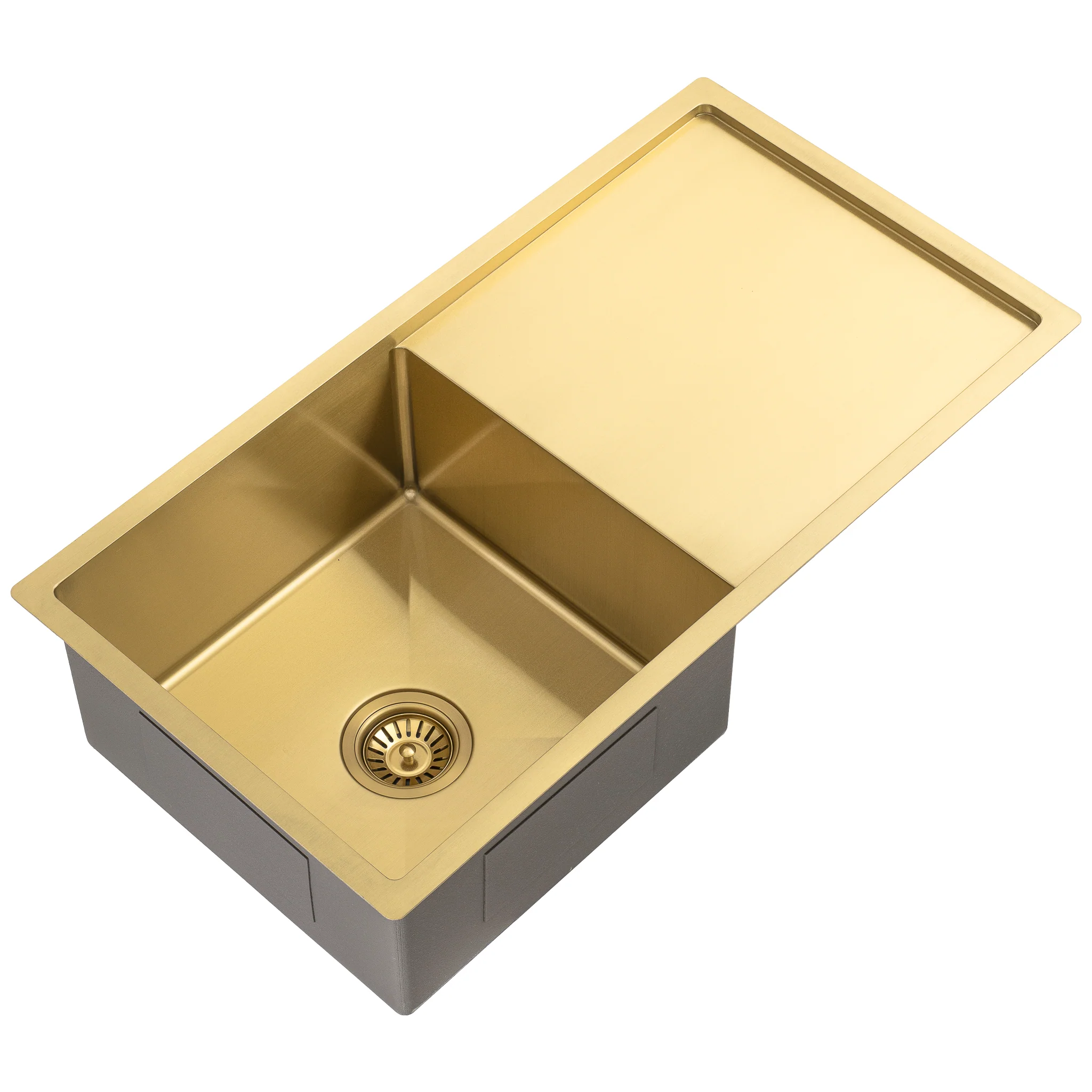 Retto II 850mm x 450mm x 230mm Stainless Steel Sink with Drainer, Brushed Brass Gold - Image 4