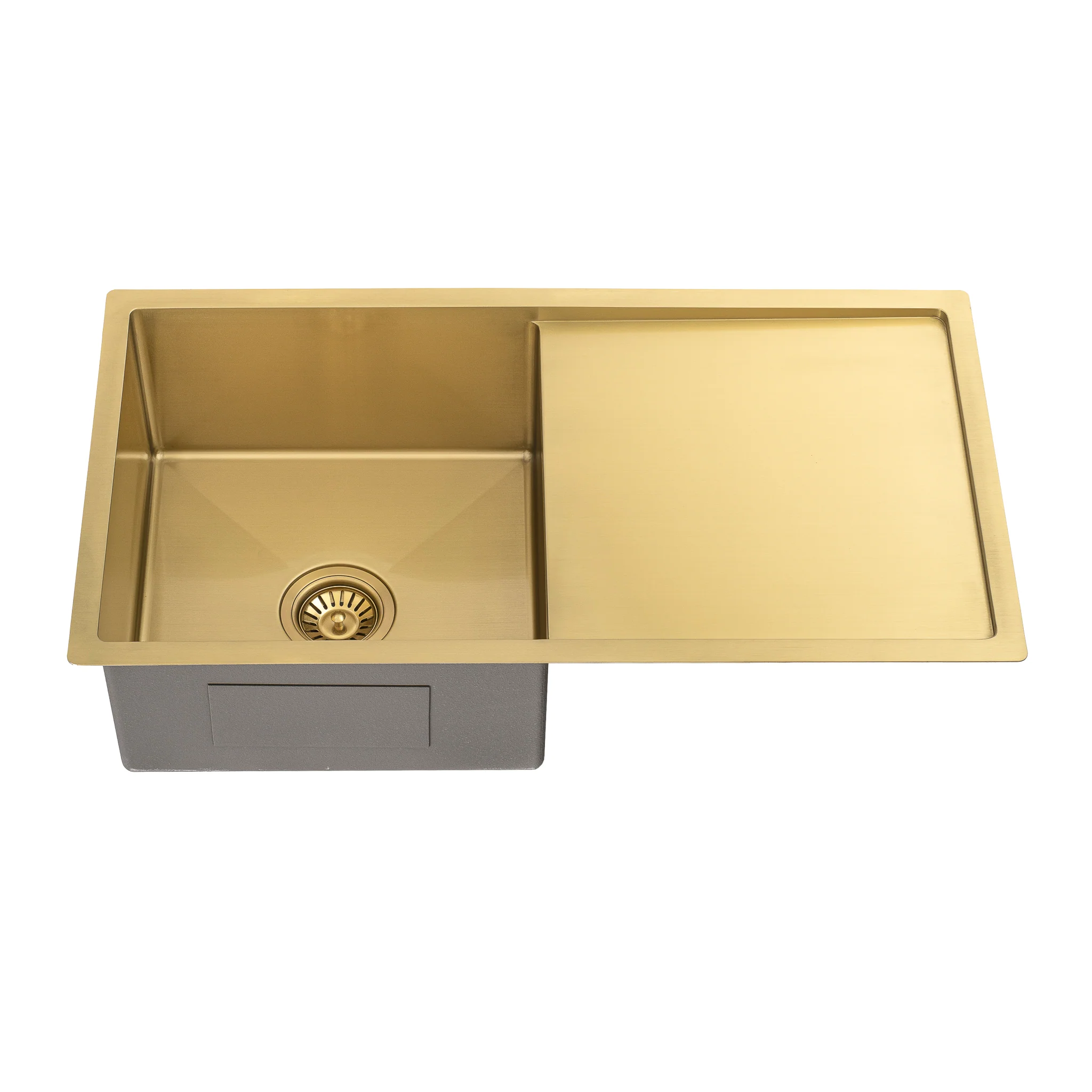 Retto II 850mm x 450mm x 230mm Stainless Steel Sink with Drainer, Brushed Brass Gold - Image 5