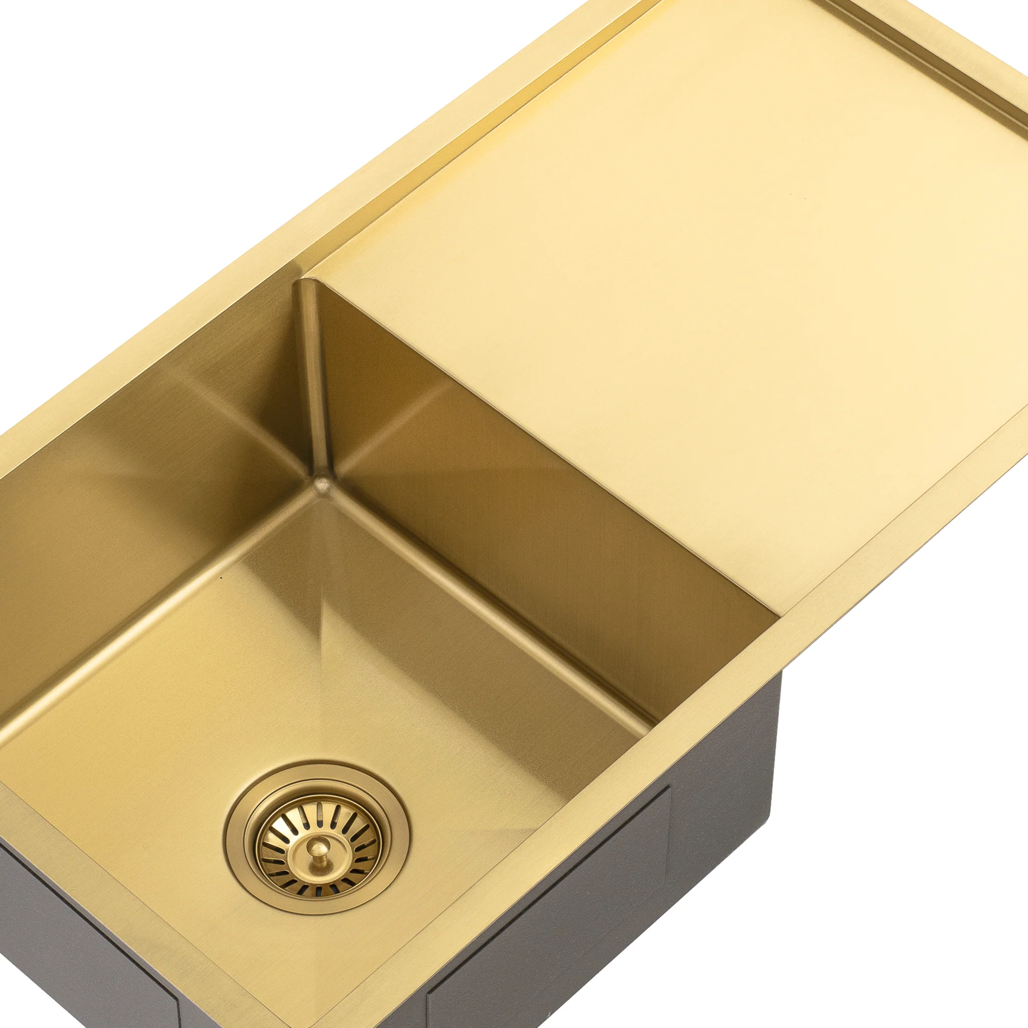 Retto II 850mm x 450mm x 230mm Stainless Steel Sink with Drainer, Brushed Brass Gold - Image 6