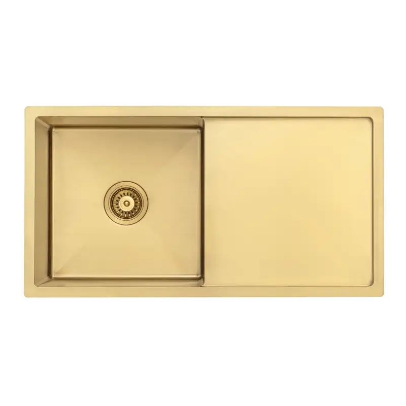 Retto II 850mm x 450mm x 230mm Stainless Steel Sink with Drainer, Brushed Brass Gold - Image 7