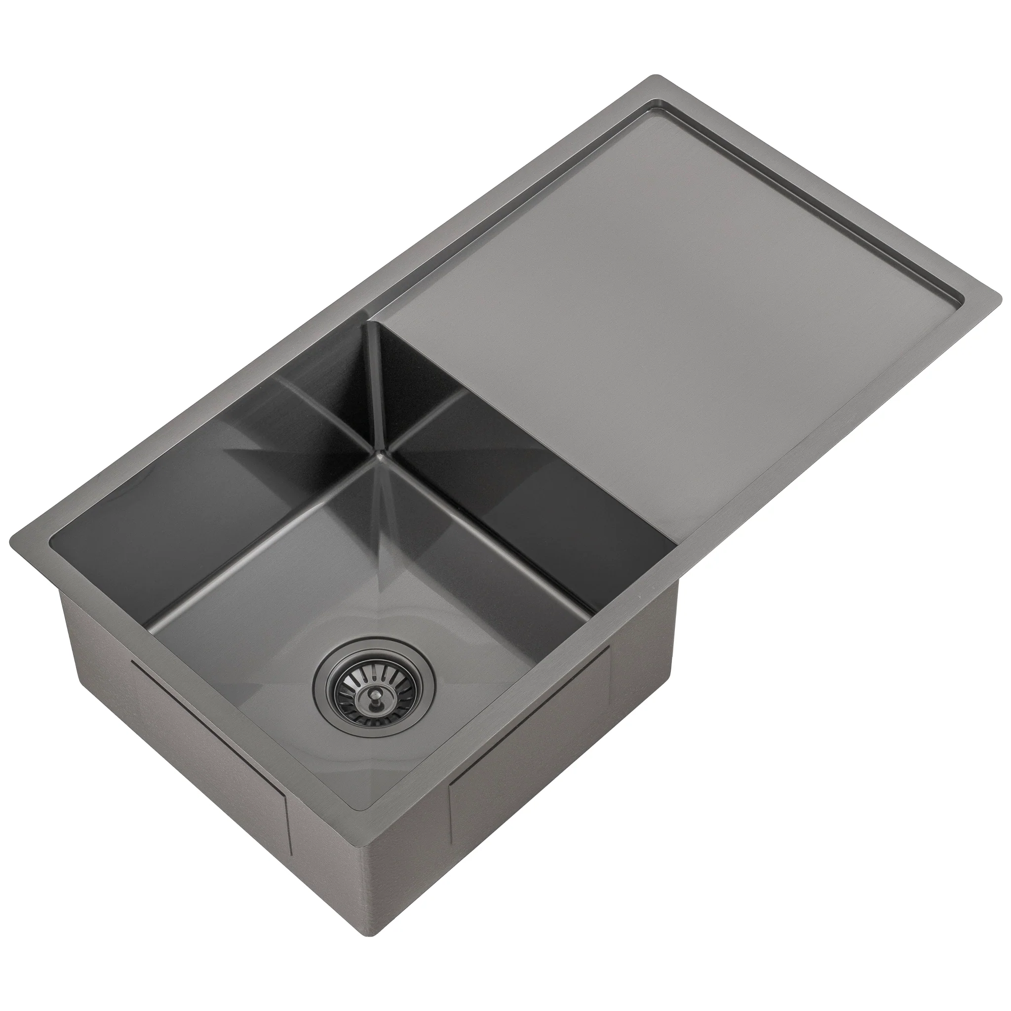 Retto II 850mm x 450mm x 230mm Stainless Steel Sink with Drainer, Brushed Gunmetal Black - Image 4