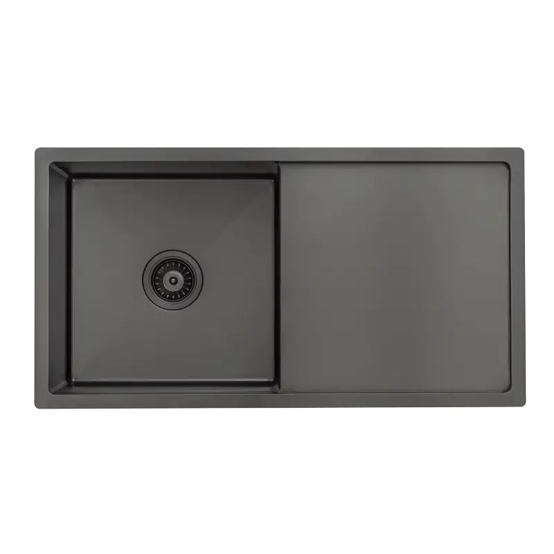 Retto II 850mm x 450mm x 230mm Stainless Steel Sink with Drainer, Brushed Gunmetal Black - Image 7