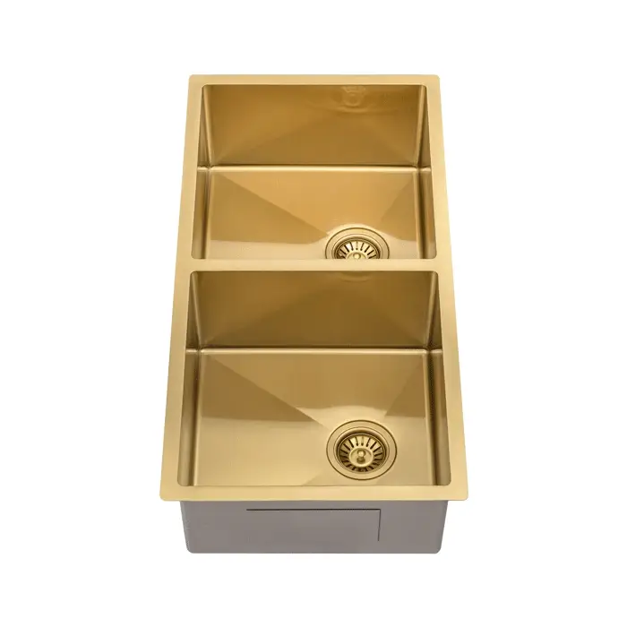 Retto II 875mm x 450mm x 230mm Stainless Steel Double Sink, Brushed Brass Gold - Image 3