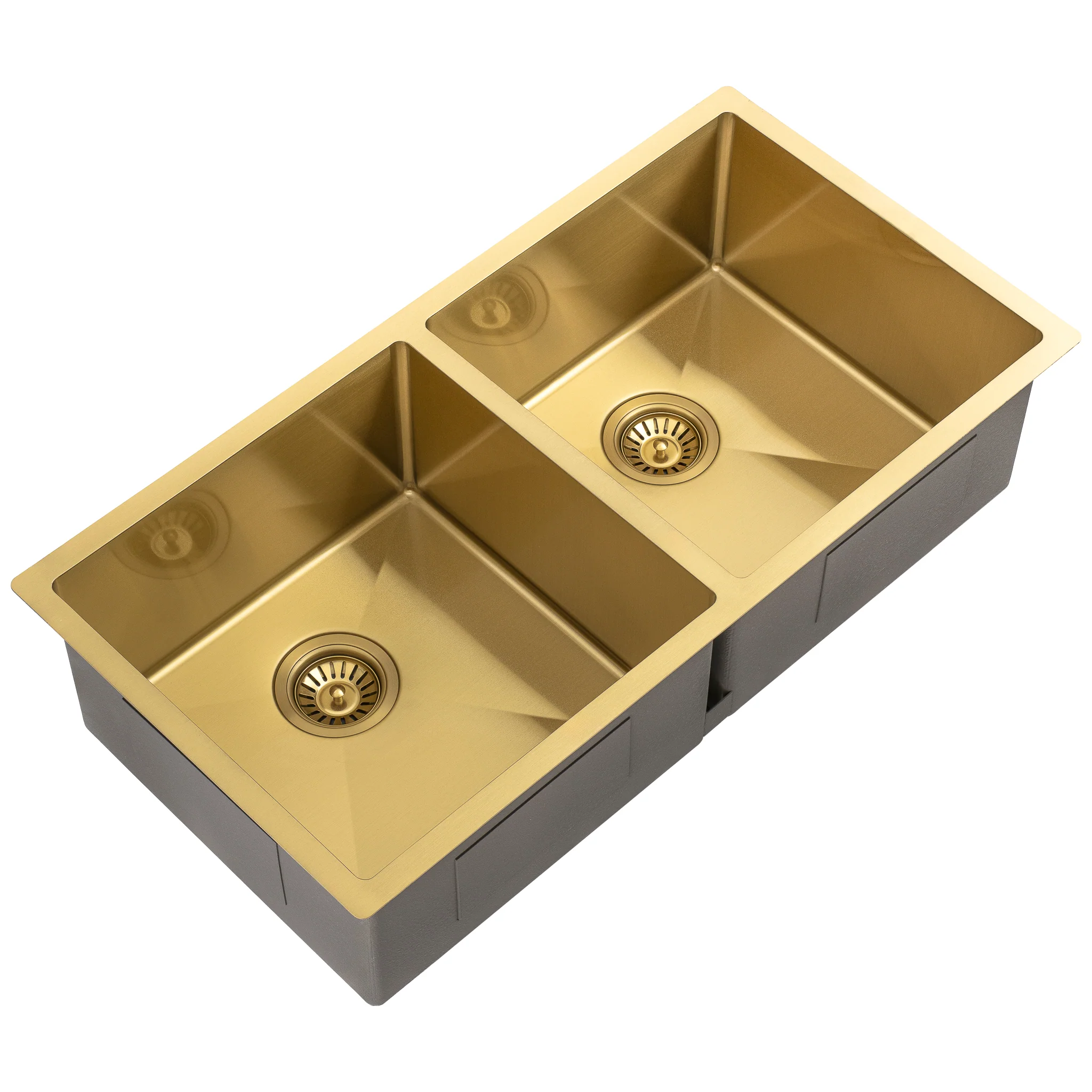 Retto II 875mm x 450mm x 230mm Stainless Steel Double Sink, Brushed Brass Gold - Image 4