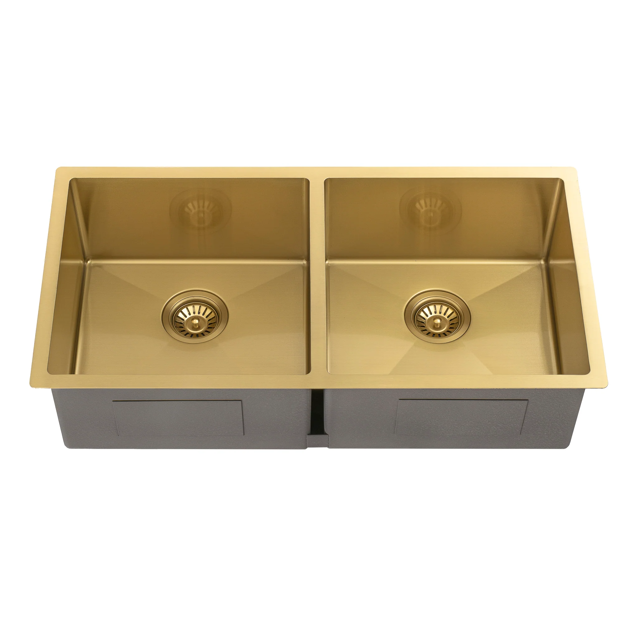 Retto II 875mm x 450mm x 230mm Stainless Steel Double Sink, Brushed Brass Gold - Image 5