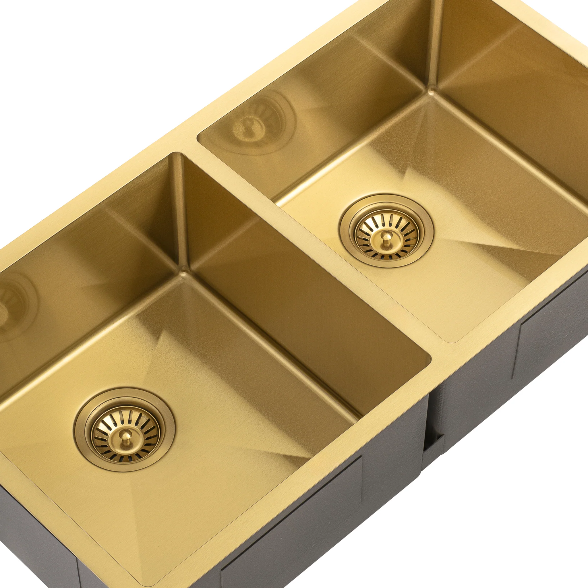 Retto II 875mm x 450mm x 230mm Stainless Steel Double Sink, Brushed Brass Gold - Image 6