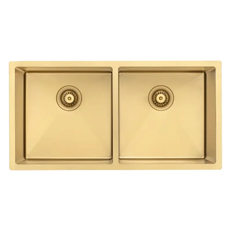 Retto II 875mm x 450mm x 230mm Stainless Steel Double Sink, Brushed Brass Gold - Image 7