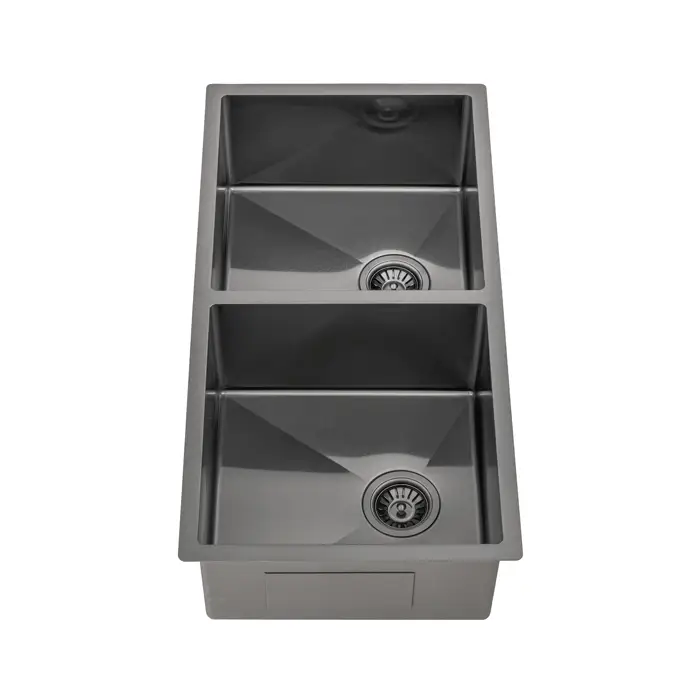 Retto II 875mm x 450mm x 230mm Stainless Steel Double Sink, Brushed Gunmetal Black - Image 3