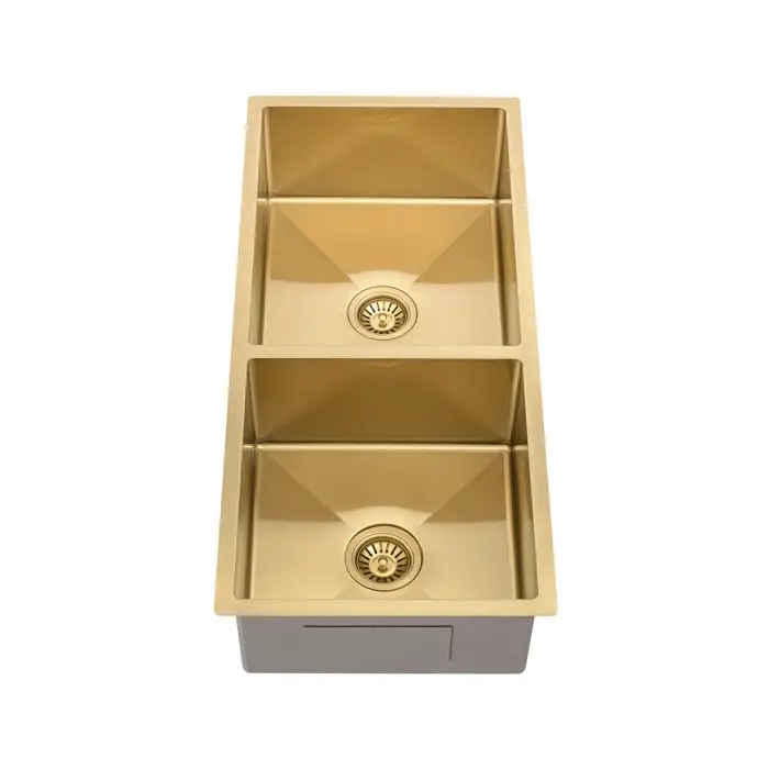 Retto II 975mm x 450mm x 230mm Stainless Steel Double Sink, Brushed Brass Gold - Image 3