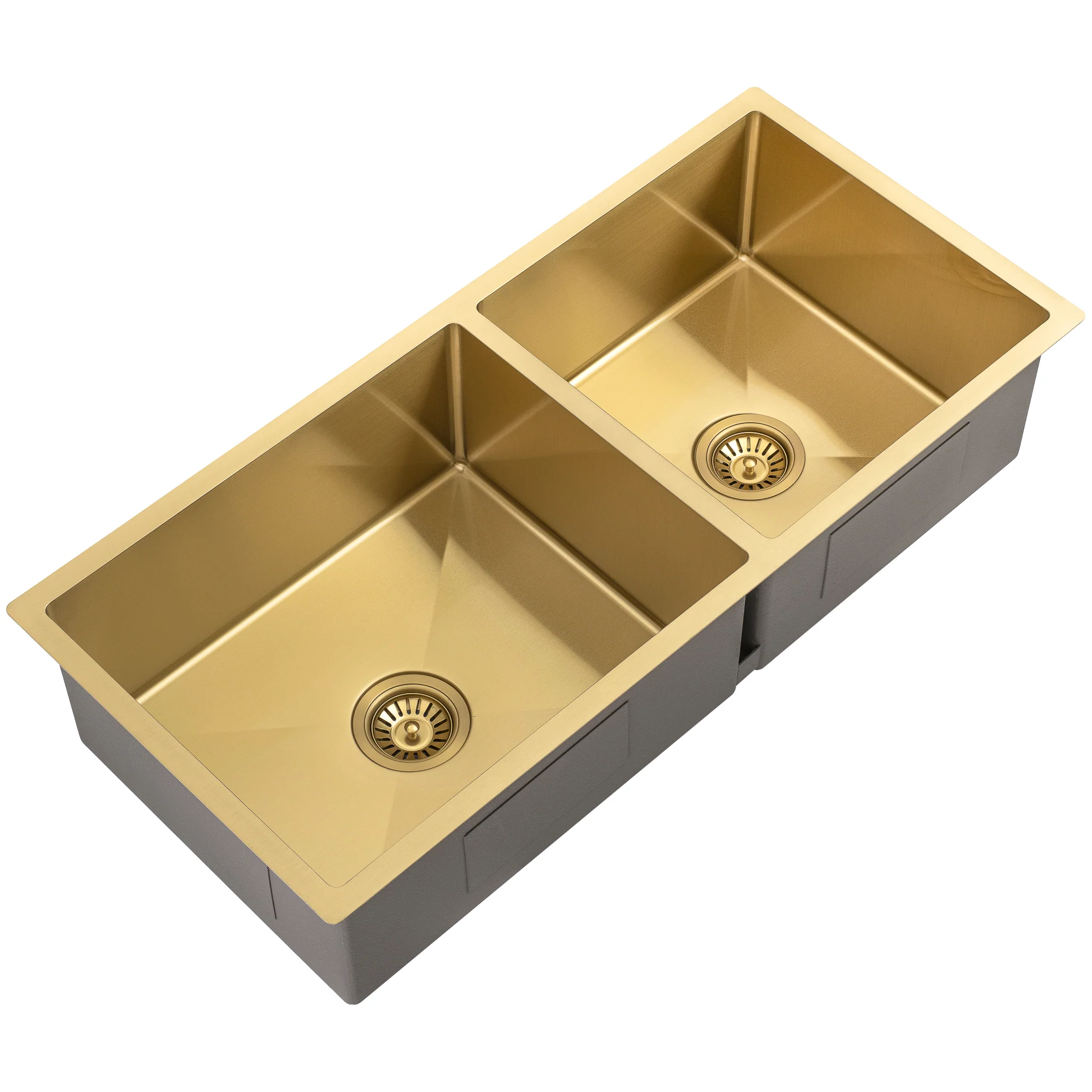 Retto II 975mm x 450mm x 230mm Stainless Steel Double Sink, Brushed Brass Gold - Image 4