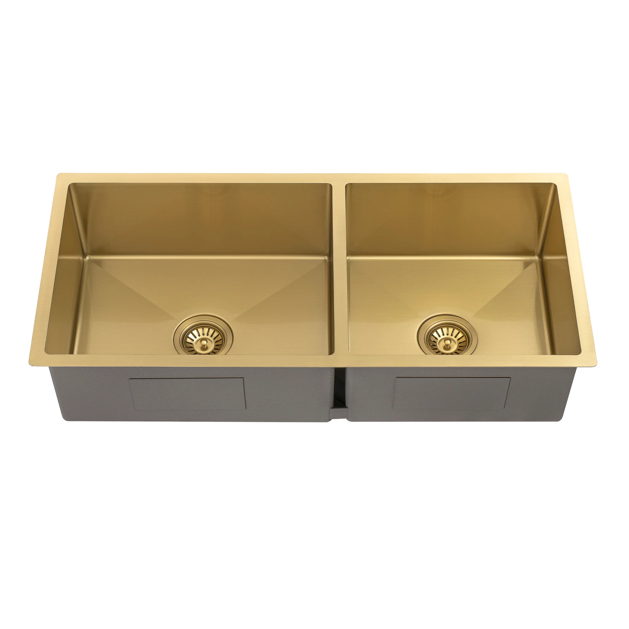 Retto II 975mm x 450mm x 230mm Stainless Steel Double Sink, Brushed Brass Gold - Image 5