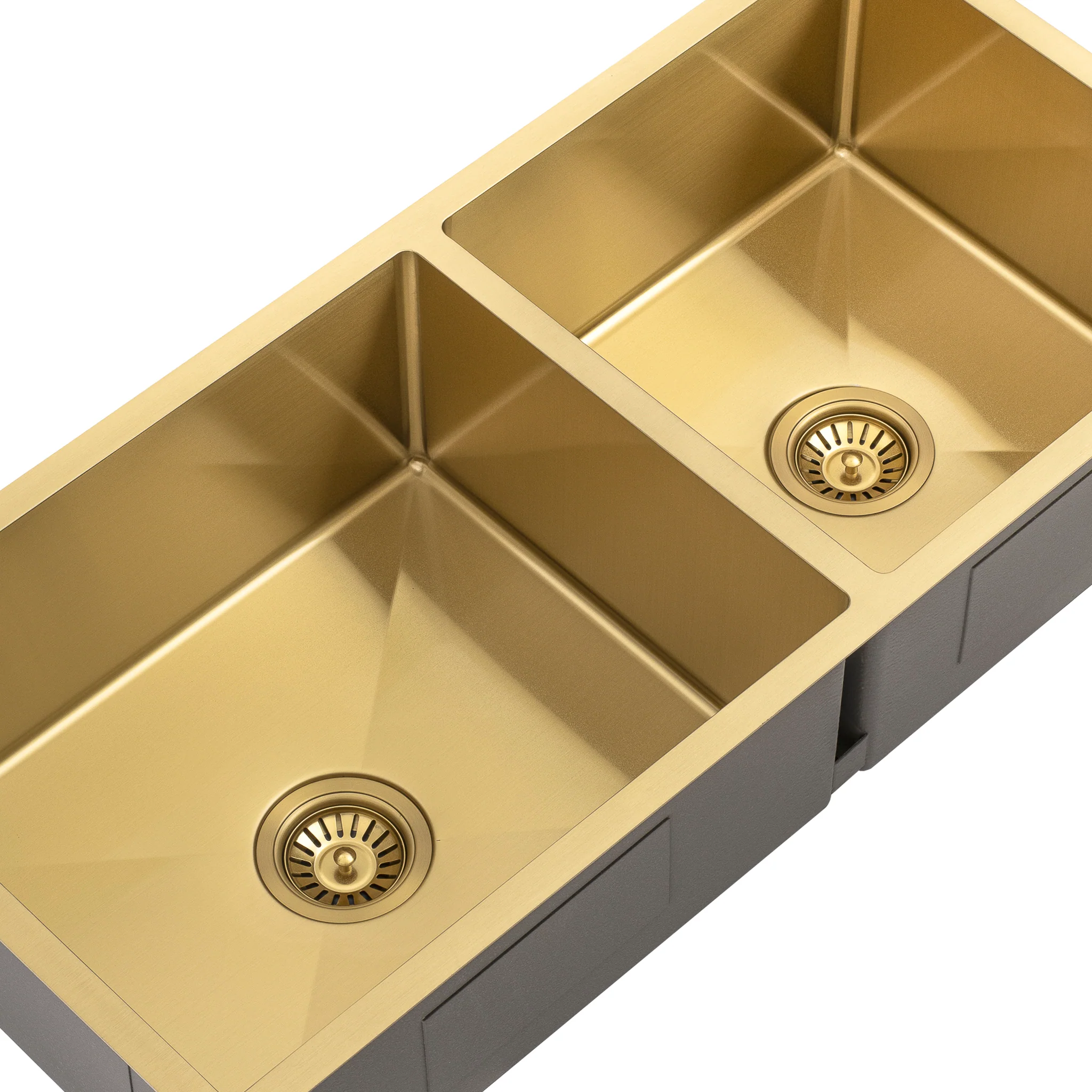 Retto II 975mm x 450mm x 230mm Stainless Steel Double Sink, Brushed Brass Gold - Image 6