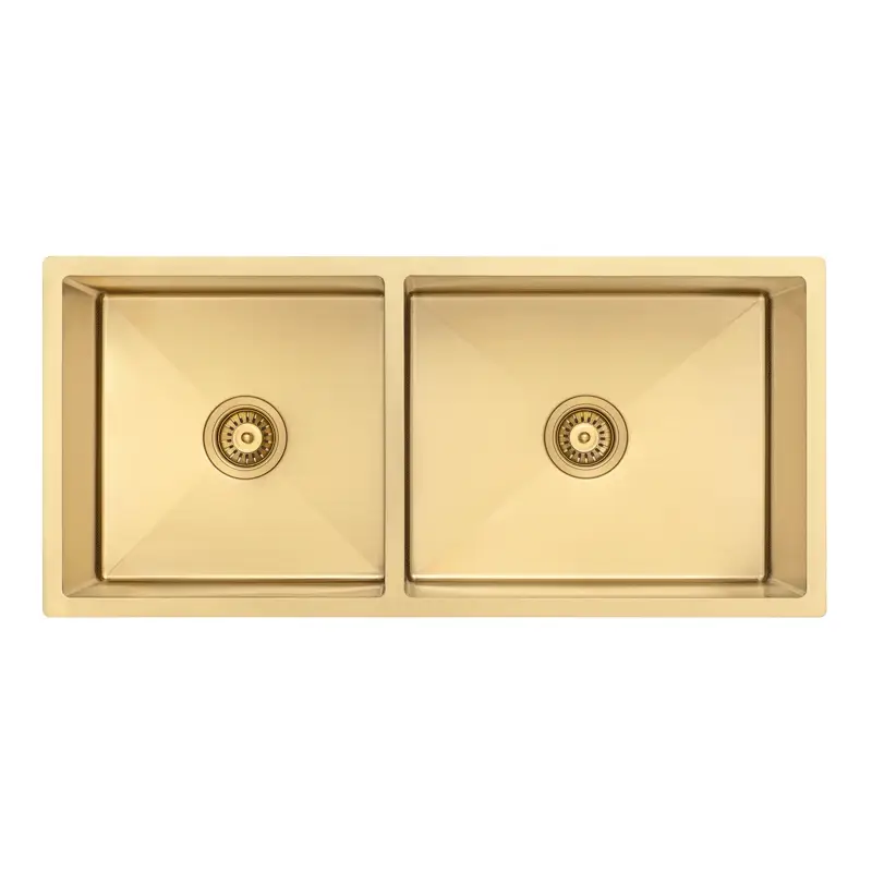 Retto II 975mm x 450mm x 230mm Stainless Steel Double Sink, Brushed Brass Gold - Image 7