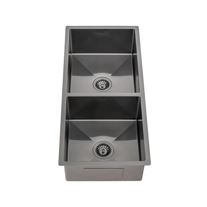 Retto II 975mm x 450mm x 230mm Stainless Steel Double Sink, Brushed Gunmetal Black - Image 3